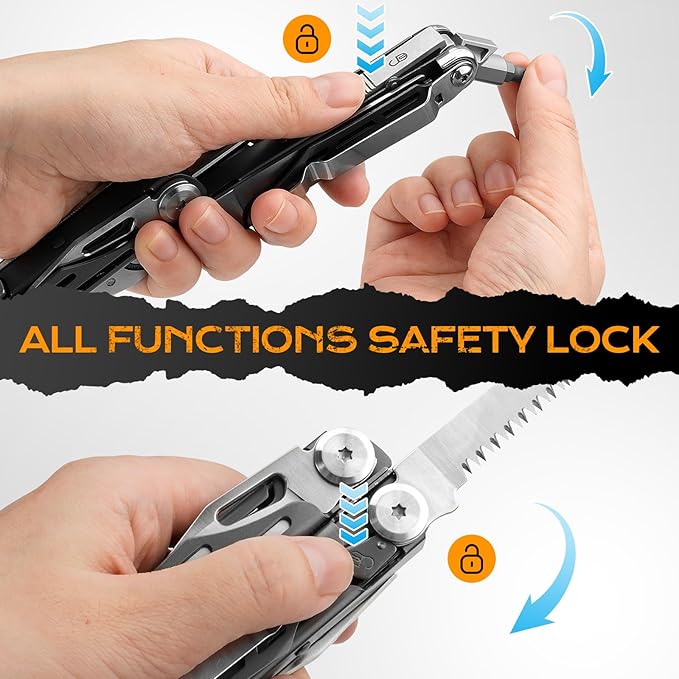 BIBURY Multitools BI2038C,19-in-1 Stainless Steel Pocket Knife with Scissors, Foldable Self-locking EDC Multi tools Pliers with Sheath for Outdoor Hunting Survival Camping Simple Repair
