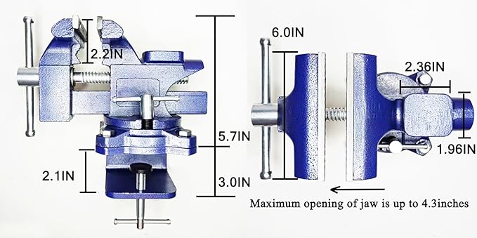 MYTEC 2-In-1 Bench Vise Heavy Duty for Workbench, 6.0" blue, Upgraded Multi-Purpose Table Vice, Universal Rotate 270째Work Clamp-On Vise