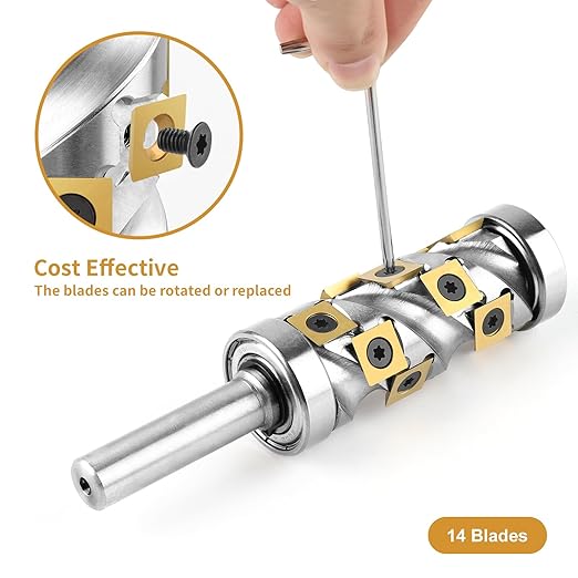 Heavy Duty Flush Trim Router Bit 1/2??Shank, 14 PCS Carbide Inserts with TiN Coating, Top and Bottom Bearing Flush-Cut Spiral CNC Router Bits for Woodworking Trimming (Double Bearing)