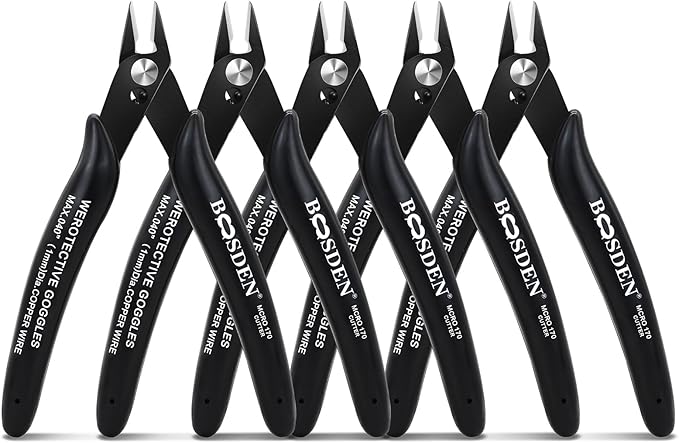 Flush Cut Pliers, 5 Pack, 5 Inch Small Wire Cutters, BOOSDEN 170 Wire Cutters Flush Cutter Pliers, Micro Cutter for Crafts, Models, Zip Ties Snips, Nippers, Electronic