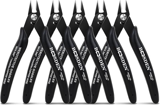 Flush Cut Pliers, 5 Pack, 5 Inch Small Wire Cutters, BOOSDEN 170 Wire Cutters Flush Cutter Pliers, Micro Cutter for Crafts, Models, Zip Ties Snips, Nippers, Electronic