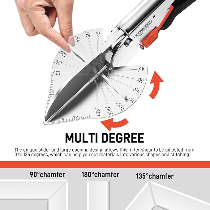 TOWOT Multifunctional Trunking Miter Shears for Molding and Trim Cutter,Adjustable at 45 To 135 Degree With Safety Lock Hand Tools for Cutting Plastic, PVC and Molding Trim, with Replacement blades