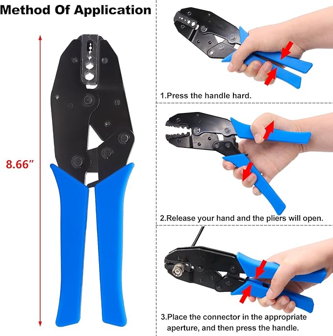 mxuteuk Coaxial Cable Tool Kit,BNC Crimp Tool with 8PCS BNC/UHF Crimp Male Connectors 1PCS Coaxial Cable Stripper 1PCS Wire Cutter for RG58, RG59, RG62, RG174