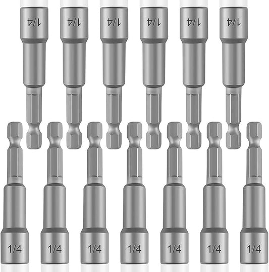 13-Pc 1/4" Magnetic Nut Driver Bits ??65mm (2.5") Impact Ready Bits, Cr-V Steel, 1/4" Hex Shank for Impact Drivers & Drills ??Heavy Duty Magnetic Nut Setters for Sockets, Fasteners & DIY Projects