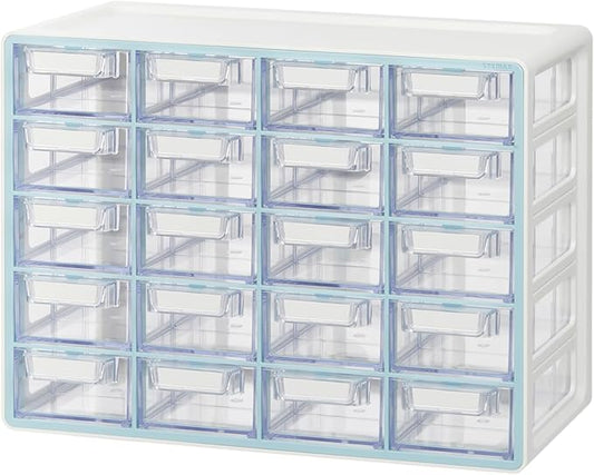 Blue Ginkgo Small 20-Drawer Cabinet ??Stackable Clear Organizer for Hardware, Beads, Plastic Bricks, Office, and Craft Storage (Made in Korea, Blue)