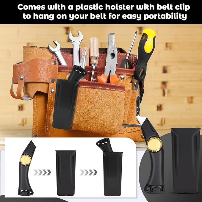 Black Fixed Blade Roofing Knife, Heavy Duty Utility Knife for Drywall, Vinyl, Carpet Cutting, Metal Roofing Tools with Portable Storage Sheath, Replacement Blades, Navajas para Roofing