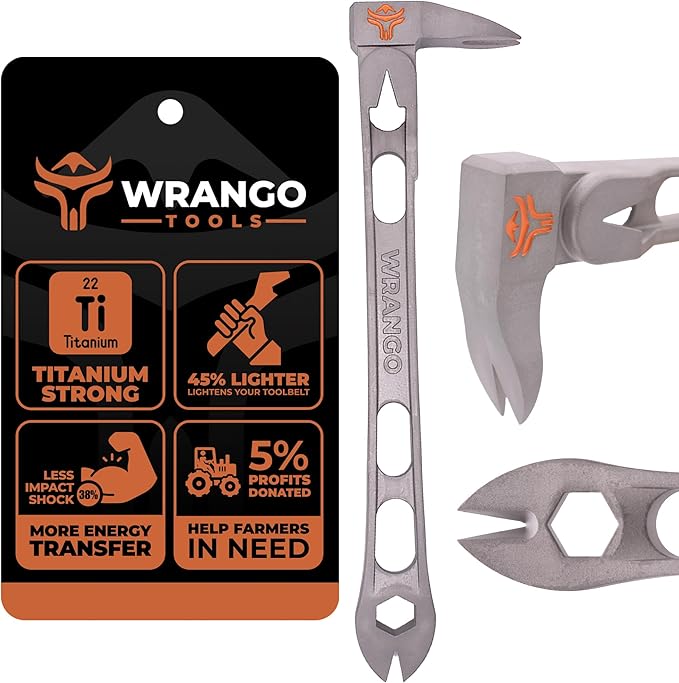 Wrango Tools 9.5" Titanium Nail Puller Cats Paw Pry Bar - 45% Lighter Than Steel - Side Nail Puller - 13mm Bolt Remover - Tools for Home Improvement, Construction & Demolition