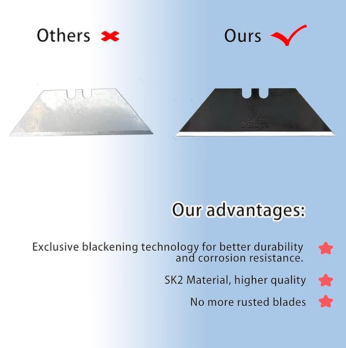 19-515 Utility Knife Blades With Dispenser, 100pcs, SK2H Laser Sharpened Hardened Black Carbon Steel, Razor Blades Refills