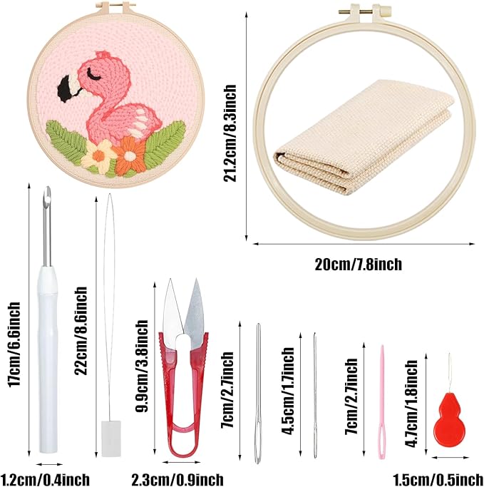 Woohome Punch Needle Kit Included Plastic Hoops, Punch Needle Cloth, Color Yarn and Punch Needle Tools for Adults, Beginners (Whales, Flowers, Bird)