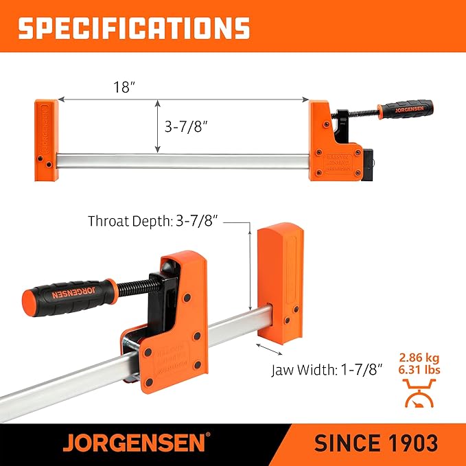 Jorgensen 18??Bar Clamp Set, 2-pack 90째 Parallel Clamp Cabinet Master, Steel Jaw Bar Clamp for Woodworking, 1500 lbs load Limited