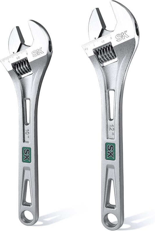 SK 2-Piece Adjustable Wrench Set, 10-Inch, 12-Inch, Cr-V Steel, SAE & Metric Scales