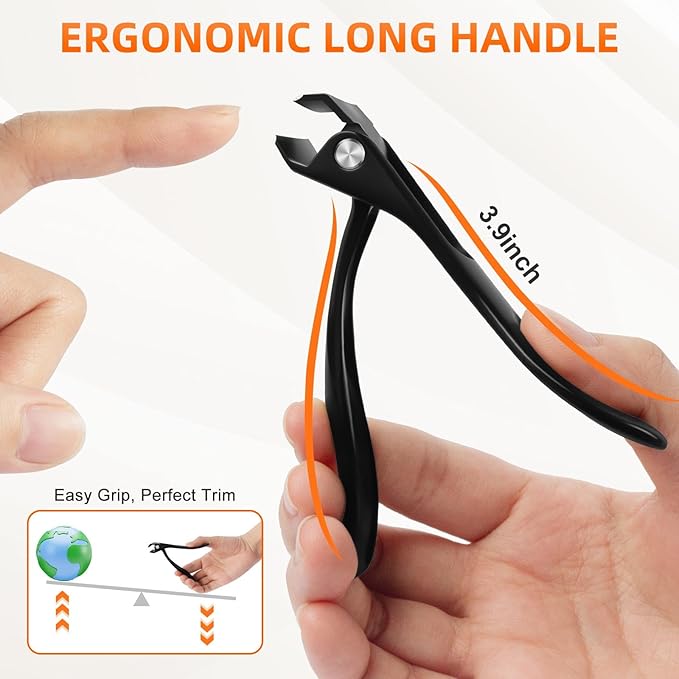 Toe Nail Clippers for Thick Nails for Seniors, Slanted Angled Head Large Toenail Clippers for Men with Wide Jaw, Heavy Duty Sharp Edgy Fingernail Clipper with Long Handle