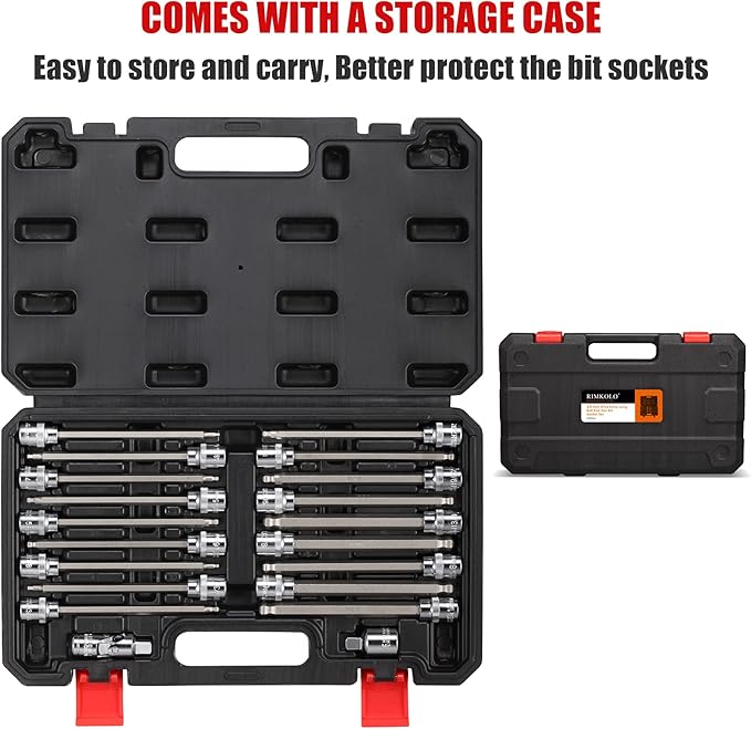 3/8 Inch Drive Long Ball End Hex Bit Socket Set,20-Piece SAE & Metric Allen Socket Set 3mm to 10mm & 1/8-3/8 Inch S2 Steel Bits