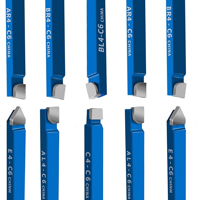 10PCS 1/4" Metal Lathe Cutting Tools,C-6 Carbide Tip Cutter Tool Bit Cutting Set,Milling Welding Bit Lathe Cutting Tool Kit