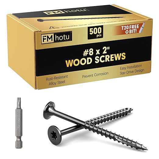 #8 x 2” Deck Screws, 500Pcs Star Drive Wood Screws, Rust Resistant Timber Screws for Timber/Log/Landscaping Wood, T20 Star Bit Included, Black