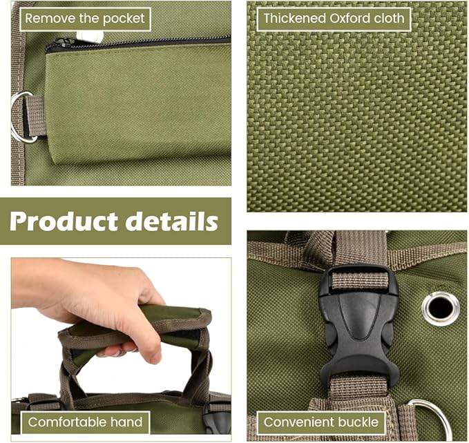 Roll Up Tool Bag, Heavy Duty Tool Organizer with 5 Compartments & 2 Detachable Pouches, Portable Foldable Waterproof Tools Bag for Dad Men Electrician Mechanic Gifts (COLOR:Green)