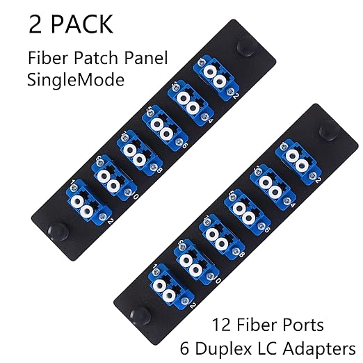 VFLTOOL 2PCS 6 Duplex LC Adapters LGX Footprint Fiber Patch Panel Loaded 12 Fiber Ports Couplers Enclosure - LC UPC Blue Compatible with SingleMode Multimode|1.25G/10GB OS1-2/OM1-3