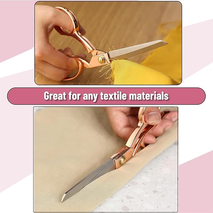 Heavy Duty Tailor Shears Set, Dressmaking Scissors Fabric Scissors Stainless Steel Sharp Shears & Soft-Grip Handle for Cutting Fabric, Clothes, Leather, Denim, Altering, Sewing (Rose Gold)
