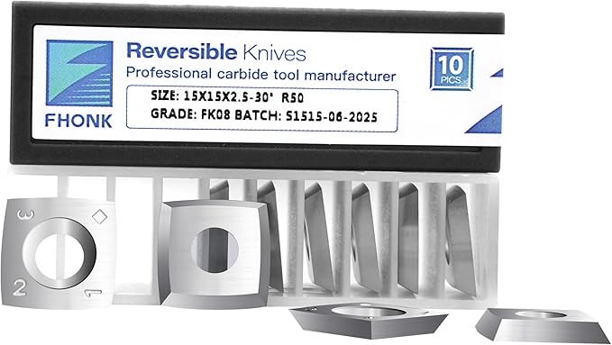 15mm Arc-edge Square Carbide Inserts Cutters, for Woodturning Replacement Cutter Knives, Fits Spiral, Helical Planer Cutter, Wood Lathe Turning Tool, 10-Pack (15x15x2.5-30째 R50)