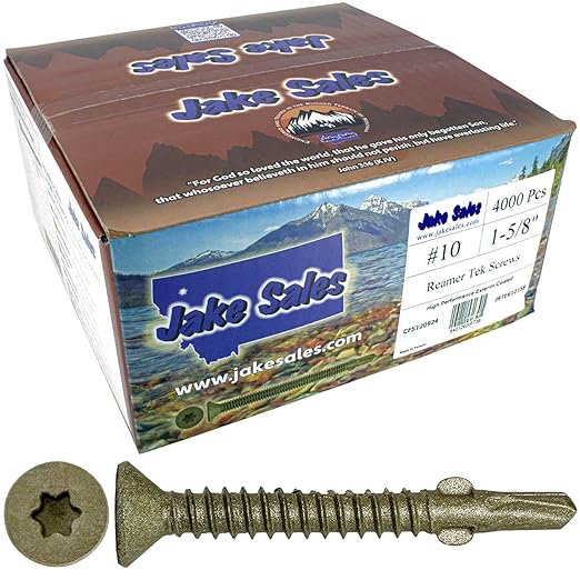 Jake Sales #10x1-5/8 Reamer Tek Torx/Star Head Self-Drilling Wood to Metal Screws - for Flatbeds, Trailers or Fastening Wood to Steel -T-25 Torx Screw Head (Full Box 4000 Screw Count)