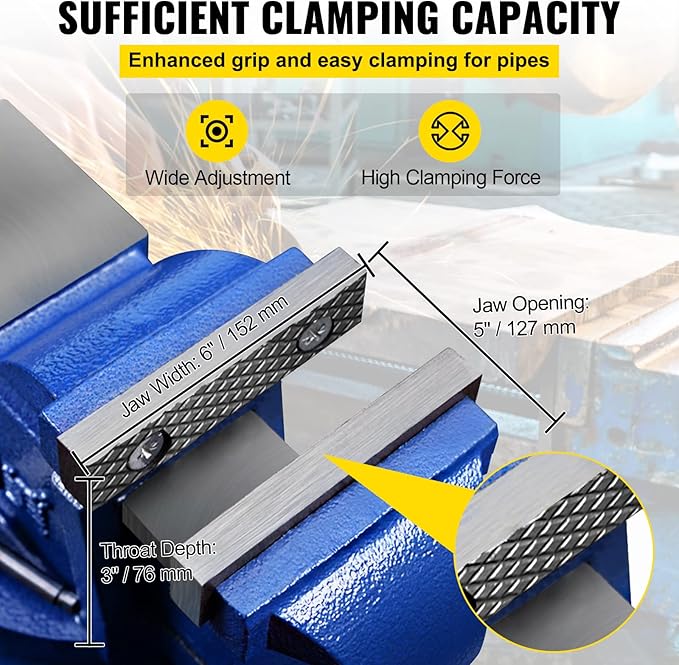 VEVOR Bench Vise 6 Inch, Double Swivel Rotating Heavy Duty Vise Head/Body Rotates 360째,Pipe Vise Bench Vices 30Kn Clamping Force,for Clamping Fixing Equipment Home or Industrial Use