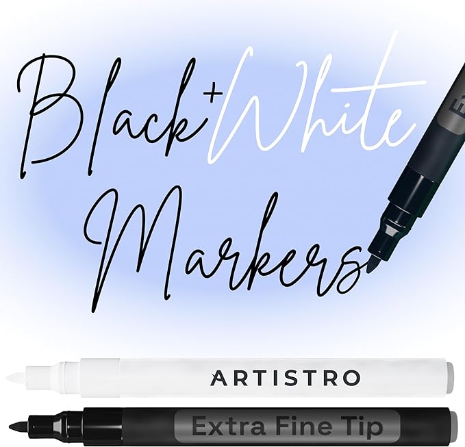 ARTISTRO 2 Black & White Acrylic Paint Markers - 0.7mm Extra Fine-Tip Paint Pens - Perfect for Crafting, Art Projects, & More