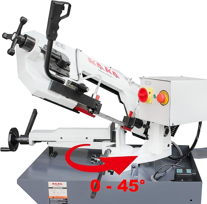 KAKA Mitering Metal Band Saw with 7.8 inch x 4.7 inch Cutting |45° Miter Angle, 1.1HP Motor for Steel and Aluminum, Auto Shut-Off Safety | BS-75G with Coolant System