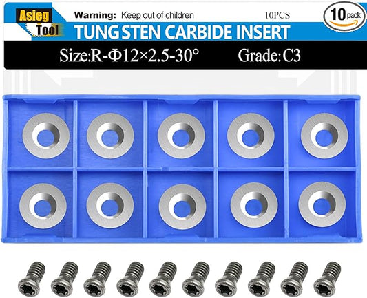 Asieg Tool Ci3 R1 12mm Round Carbide Inserts Cutters Knifes Indexable Replacement High Strength Fits For Popular DIY Woodworking Lathe Wood Turning Finisher Hollower Tools 10pc