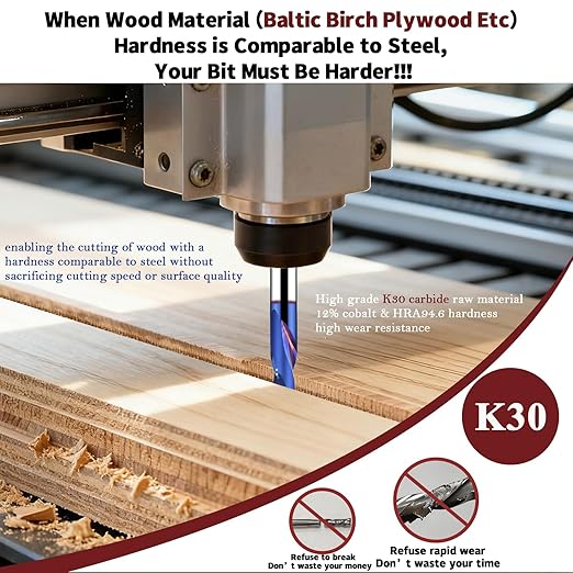 Long-Lasting Sharp 1/2 Downcut Spiral Router Bit - K30 Premium Carbide 2 Flute 1/2 Shank for Laminate Wood Plywood Cutting CNC Endmill with Nano Blue Coating 1-1/4'' CL, 3'' OVL