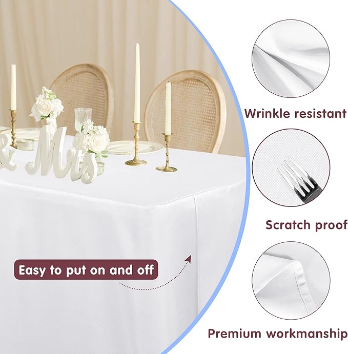 HolidayIdeas 2 Pack Fitted Table Clothes - 48 x 30 Inch - White Rectangle Tablecloths for 4 Foot Tables, Polyester Fabric Tablecloth for Folding Table, Parties, Birthday, Wedding, Trade Show