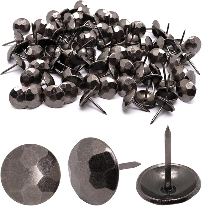 YuGtcen 100pcs Upholstery Tacks, Decorative Nails Thumb Tacks Metal Upholstery Nails for Wood Upholstery Pins Vintage Furniture Tacks (16x20mm, Dark Grey)