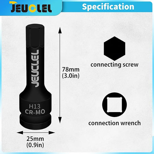 13mm Hex Impact Bit Socket, H13 1/2-Inch Impact Drive Allen Socket, Cr-Mo Steel Lengthen Hex Screwdriver Adapter for Electric Ratchet Wrenches Fastening Screws