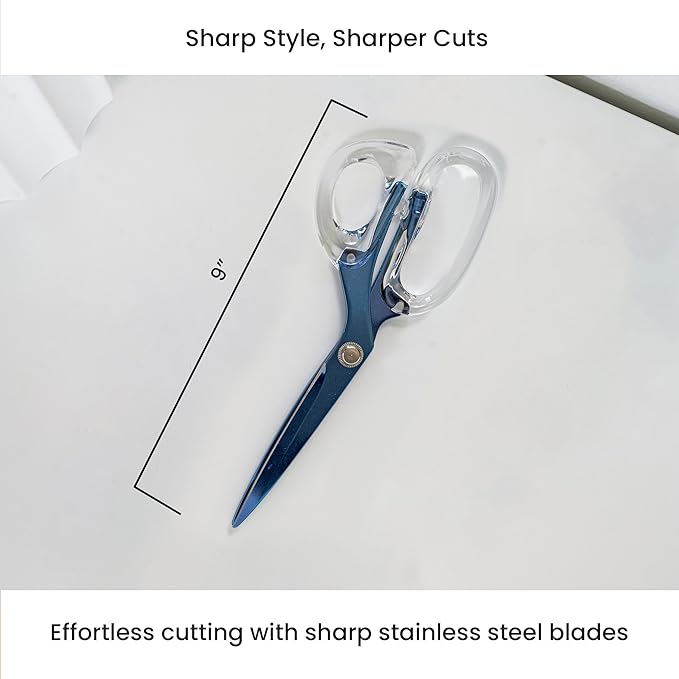 OfficeGoods 9??Stainless Steel Acrylic Scissors for Office and Home - Aesthetic and Sharp All Purpose Scissors, Perfect for Sewing, Arts and Crafts - Sapphire