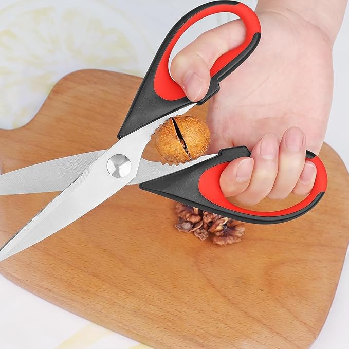Kitchen Scissors, Durable Stainless Steel Blade, Soft Grip Comfort Handle, Multipurpose Heavy Duty Kitchen Scissors Set with Protective Cover, Black/Red, 8.7 Inch 2-Piece Set