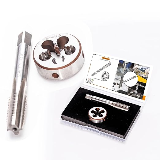 M14 x 1.5mm Metric Tap and Die Set, M14 x 1.5mm High-Speed Steel Machine Round Tap Die Set, Right Hand Thread Tap and Round Thread Die Tool