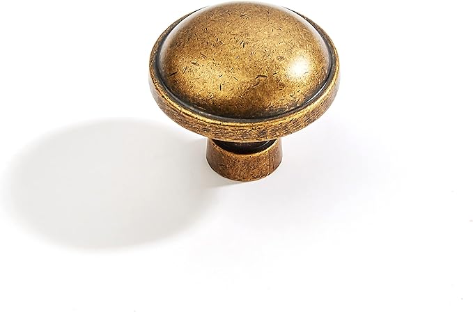 khtumeware Kitchen Cabinet Knobs Vintage Brass,10-Pack 1-1/4 inch Zinc Alloy Drawer Knobs Dresser Pulls Single Hole,Antique Brass Drawer Furniture Knobs for Dresser Drawers