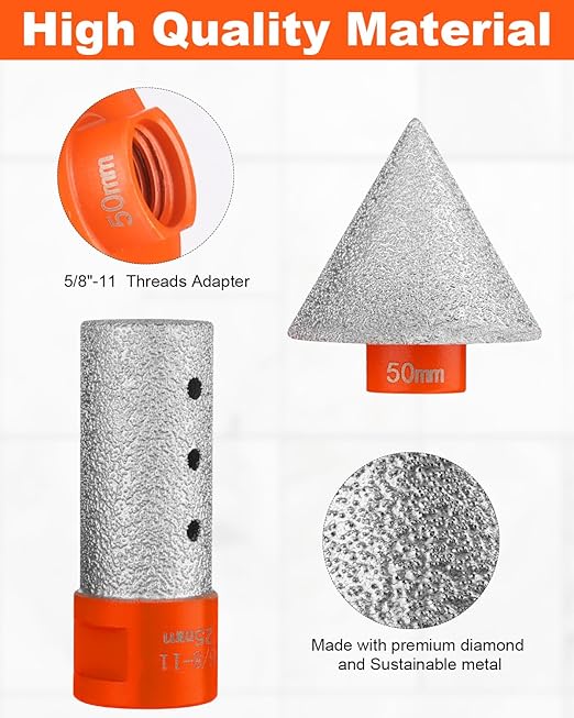 3 PCS Diamond Beveling Chamfer Bits Set, Tile Cone Grinder Bit with 5/8-11 Thread Adapter, 1" Diamond Drill Bits for Hole Enlarging Trimming Grinding in Tile, Marble, Glass, Granite,Ceramic