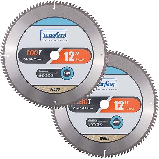 Luckyway 12 Inch 100T Miter Saw Blade 2-Pack, with 1 Inch Arbor TCT Saw Blade for Miter Saw,Ultra-fine Wood Cutting Blade