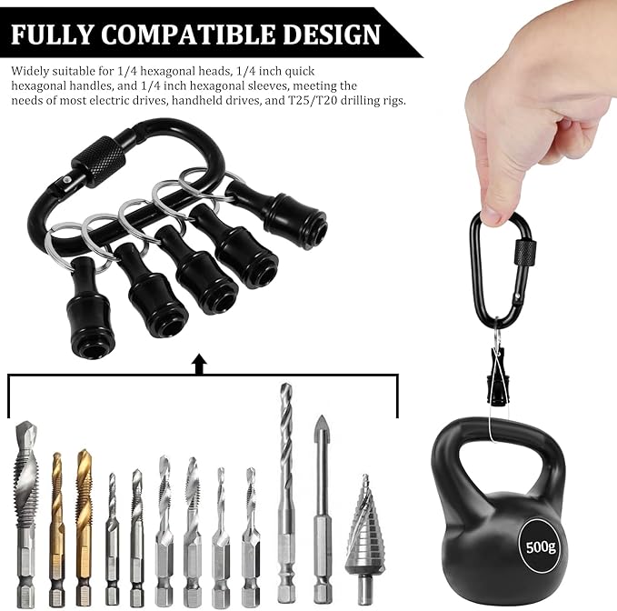 12Pcs Keychain Bit Holder 1/4inch Hex Shaft Screwdriver Bit Holder Portable Extension Bar Keychain Screw Adapter Aluminum Alloy Drill Extension Bit Holder with 2 Carabiner for Screw Driver