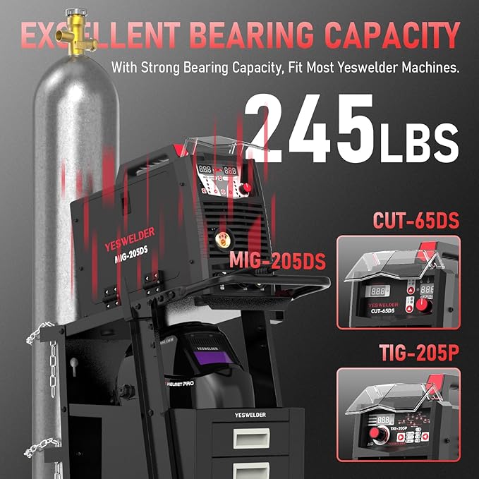 YESWELDER Welding Cart with 4 Drawers for MIG Welder TIG Welder and Plasma Cutter, Heavy Duty Large Storage 360째 Rolling Welding Trolley