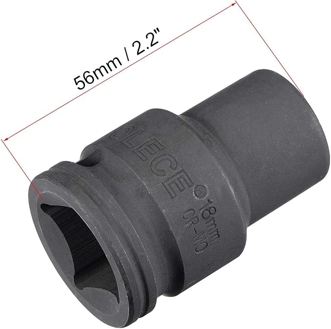 uxcell 3/4-Inch Drive 18mm 12-Point Impact Socket, CR-MO Steel 56mm Length, Standard Metric Sizes