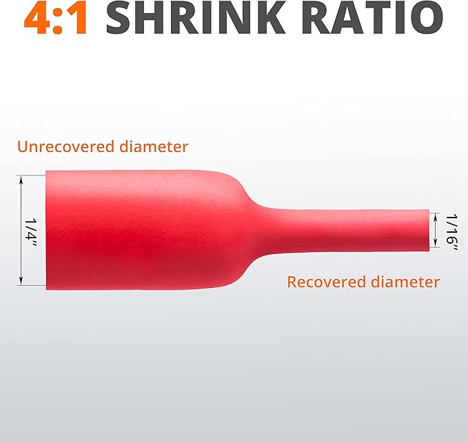 Wirefy 1/4" Heat Shrink Tubing - 4:1 Ratio - Adhesive Lined - Resistant Heat Shrink - 50 Feet Roll - Red