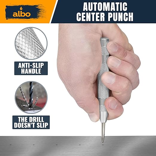 ALBO Spring Loaded Center Punch Tool ??5 Inch Automatic Punch for Metal, Wood, Steel ??Heavy Duty Drill Punch ??Durable Galvanized Coating, Precision Tip for DIY, Workshop & Professional Use (1pc)