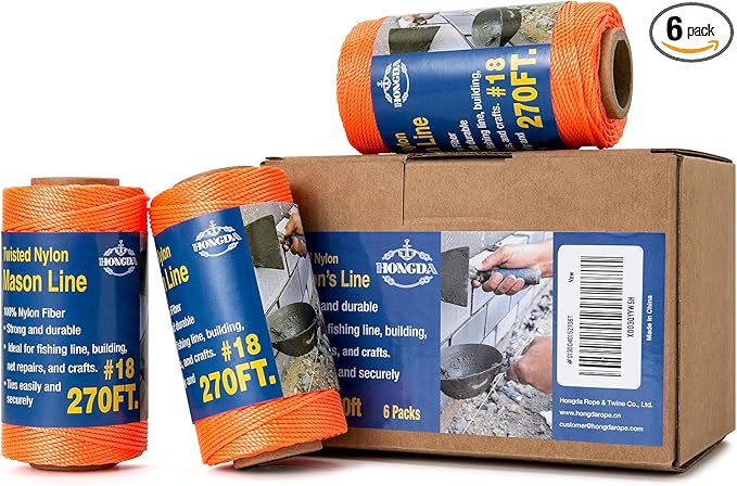 HONGDA Twisted Nylon String, #18 x 1080FT Mason Line String, Nylon Twine for Masonry Job, Trot Line, Decoy Line, Net Making and Mending, Workshop, Crafts, Gardening
