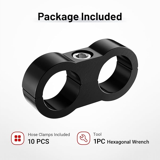 EVIL ENERGY 10AN Hose Separator Clamp, AN10 Fuel Line Mounting Clamp Aluminum Black 10PCS