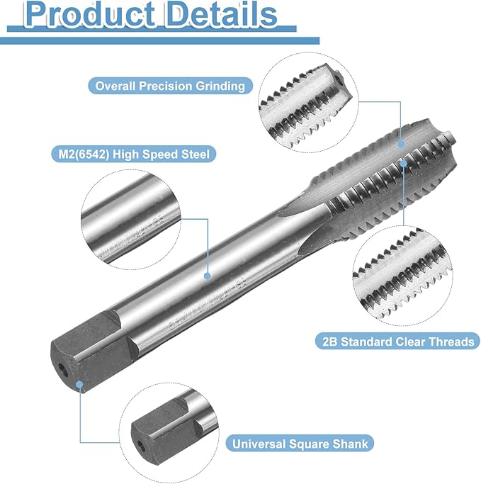 uxcell Hand Bottom Tap 5/8-11 UNC 2B Thread Bottoming Style Threading Taps High Speed Steel HSS6542 Straight Flutes Screw Tapping Tool