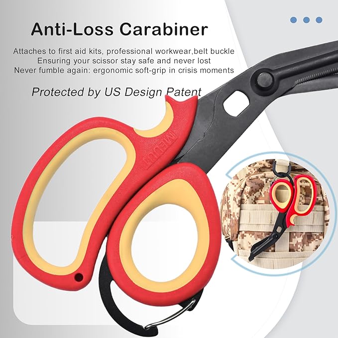 MEUUT 2 Pack Medical Scissors Trauma Shears with Carabiner design, 7.5" Fluoride Coated Non-stick Blades Bandage Scissor for Nurses, EMT, Household, outdoors
