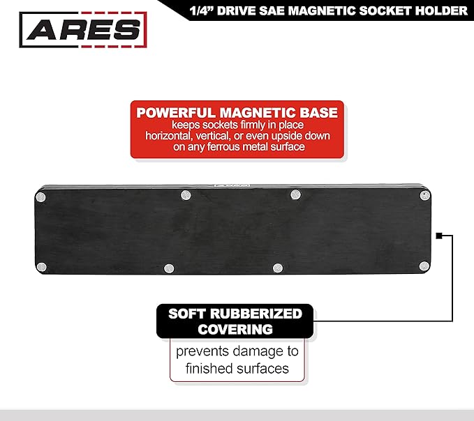 ARES 60005-26-Piece 1/4 in SAE Magnetic Socket Organizer -GREEN -Holds 13 Standard (Shallow) and 13 Deep Sockets -Perfect for your Tool Box -Also Available in RED