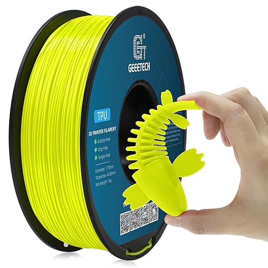 Geeetech TPU Filament 1.75mm, Shore 95A Flexible 3D Printer Filament with High Elasticity, 1KG (2.2lbs) Spool, Dimensional Accuracy 짹0.03mm, Fits Most FDM Printers (Yellow)