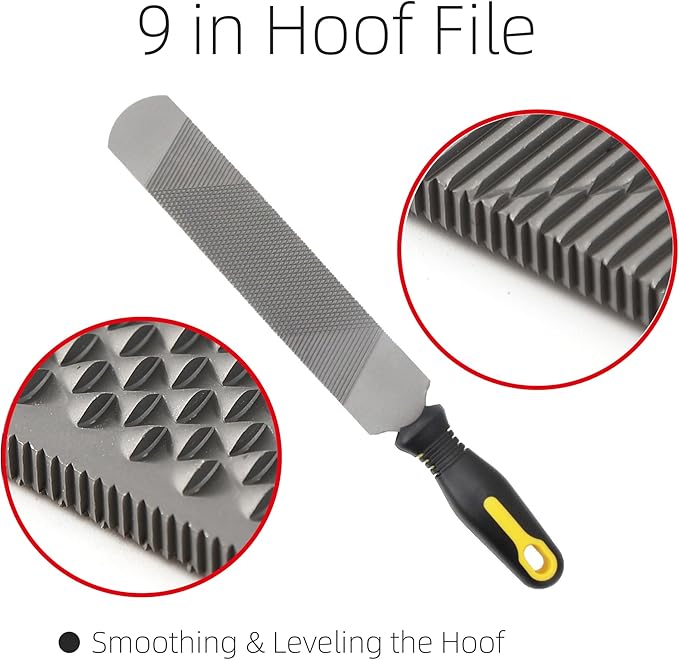 9PCS Farrier Tools Kit for Horses ??Hoof Trimming Set with Hoof Stand, Hoof Nipper, Hoof Pick, Hoof Knife, Rasp File, Clinch Cutter, Horseshoe Pliers & Sharpener for Farriers Horse Owners